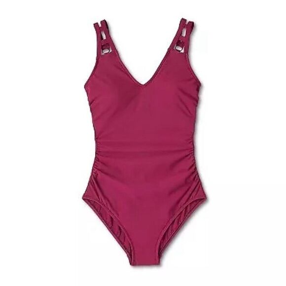 Aqua Green Cranberry Red Swimsuit One Piece Cut Out Strap  NWT M - Picture 4 of 6